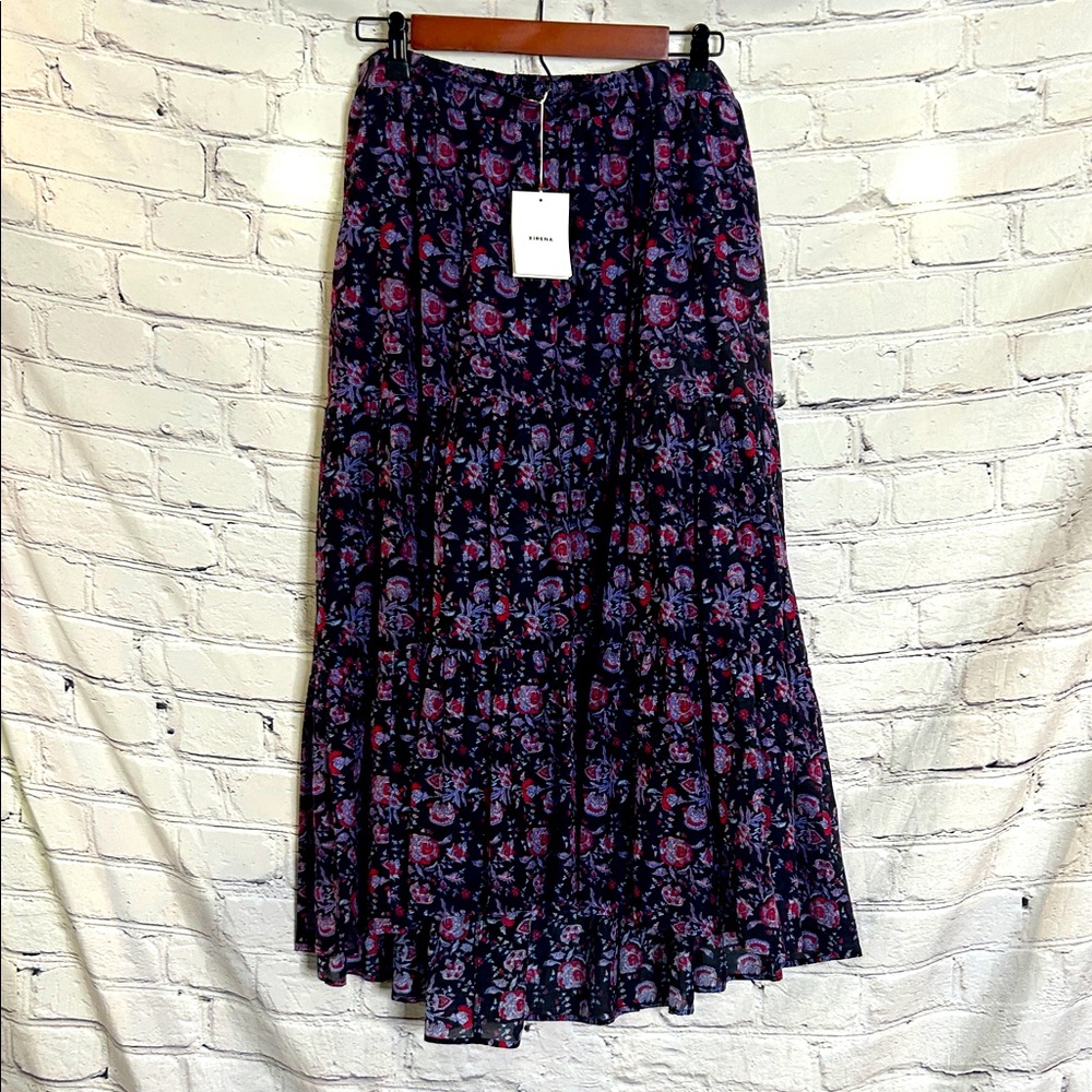 XiRENA Black Beauty Purple Floral High Low Iris Cotton Silk Skirt Size Medium